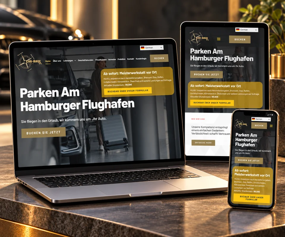 CAR·MAXX GmbH: Website auf Laptop, Tablet und Smartphone im Studio-Mockup
